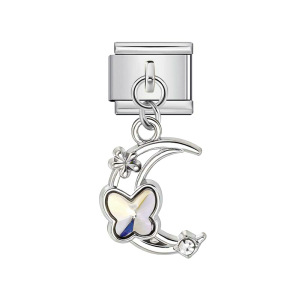 Hook butterfly pendant Italian modular bracelet with titanium steel strap chain.