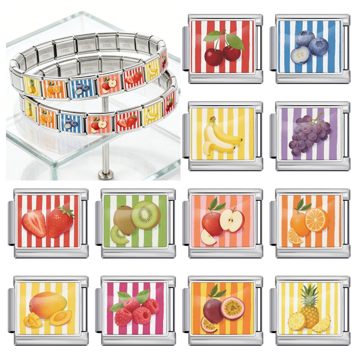 New Fruit Series Italian Modular Bracelet Stainless Steel DIY Elastic Detachable Interlocking Bracelet Jewelry