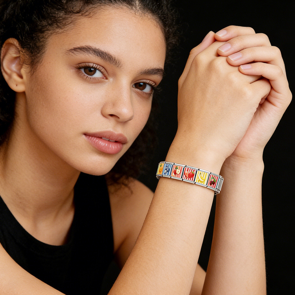 New Fruit Series Italian Modular Bracelet Stainless Steel DIY Elastic Detachable Interlocking Bracelet Jewelry