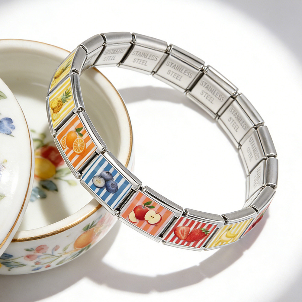 New Fruit Series Italian Modular Bracelet Stainless Steel DIY Elastic Detachable Interlocking Bracelet Jewelry