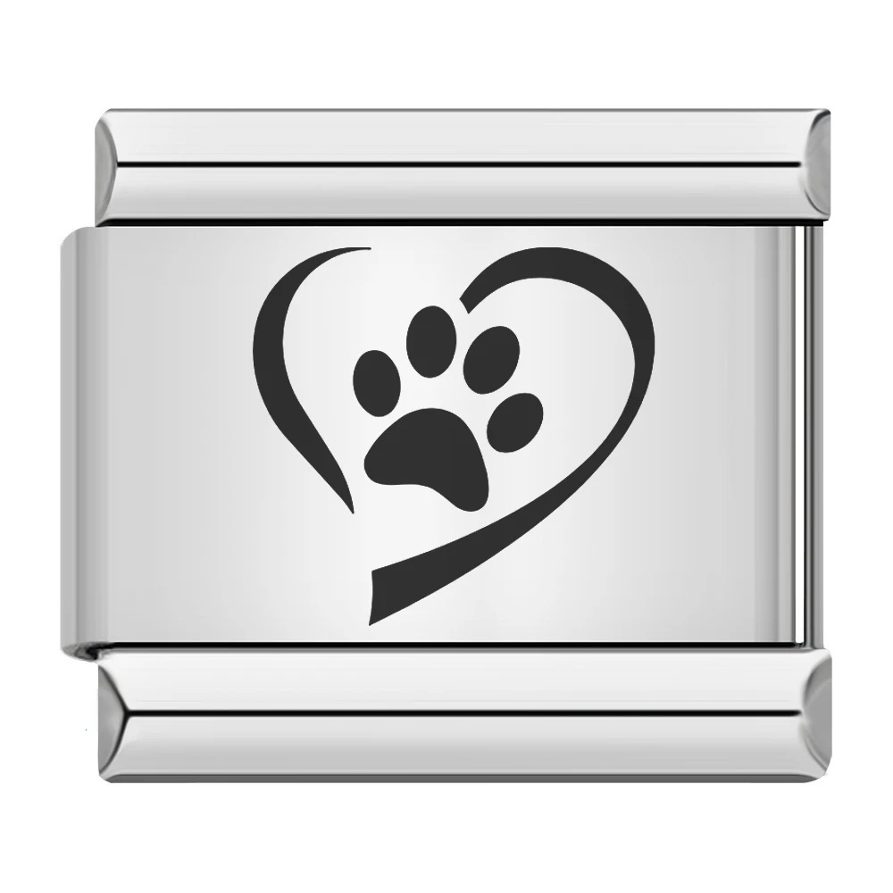 New laser-cut cat paw and puppy pattern stainless steel DIY Italian modular bracelet/watch strap/chain accessories