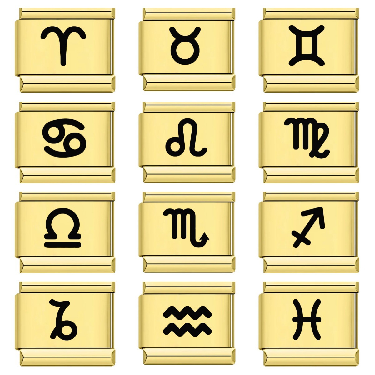 12 Zodiac Signs Simple Pattern Italian Modular Bracelet, Gold and Silver Stainless Steel DIY Splicing Elastic Watch Strap Chain