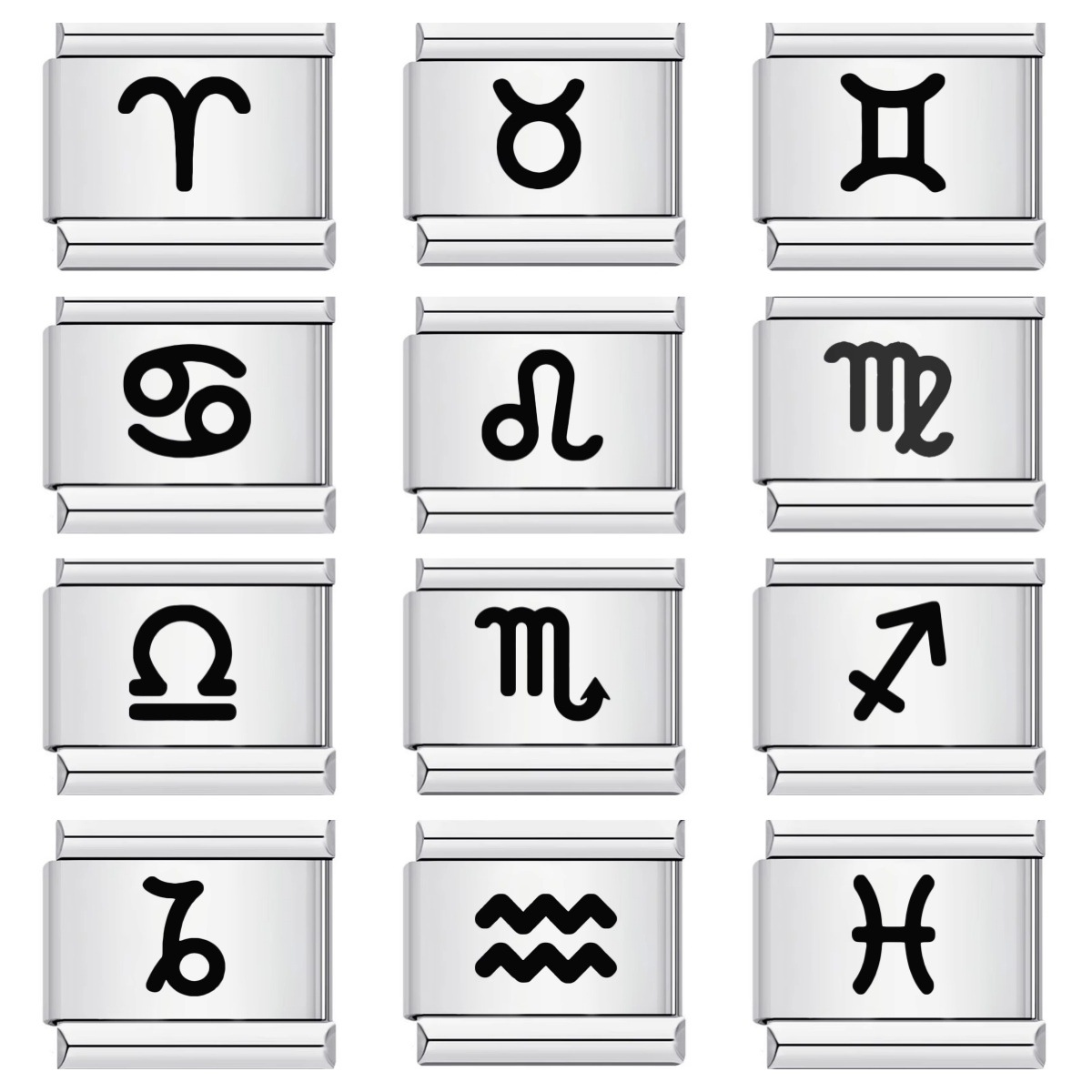 12 Zodiac Signs Simple Pattern Italian Modular Bracelet, Gold and Silver Stainless Steel DIY Splicing Elastic Watch Strap Chain