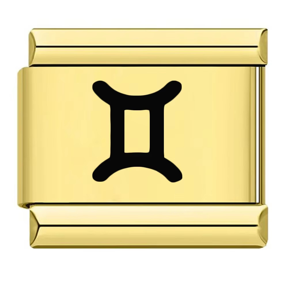 12 Zodiac Signs Simple Pattern Italian Modular Bracelet, Gold and Silver Stainless Steel DIY Splicing Elastic Watch Strap Chain