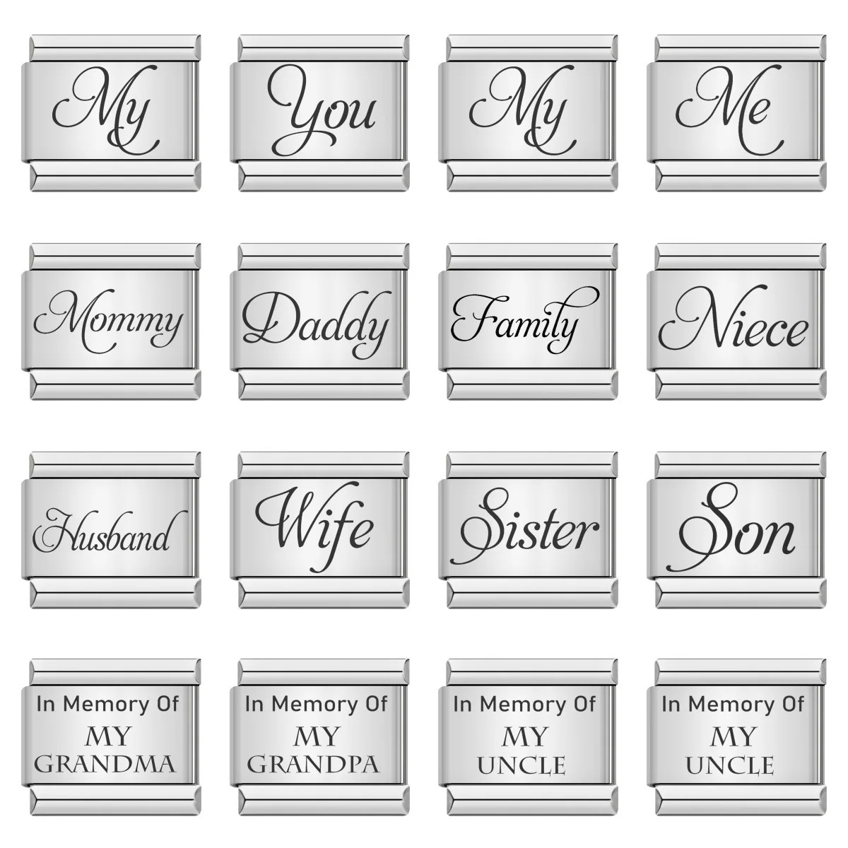 Family-themed English word pattern Italian modular bracelet stainless steel laser engraving DIY bangle