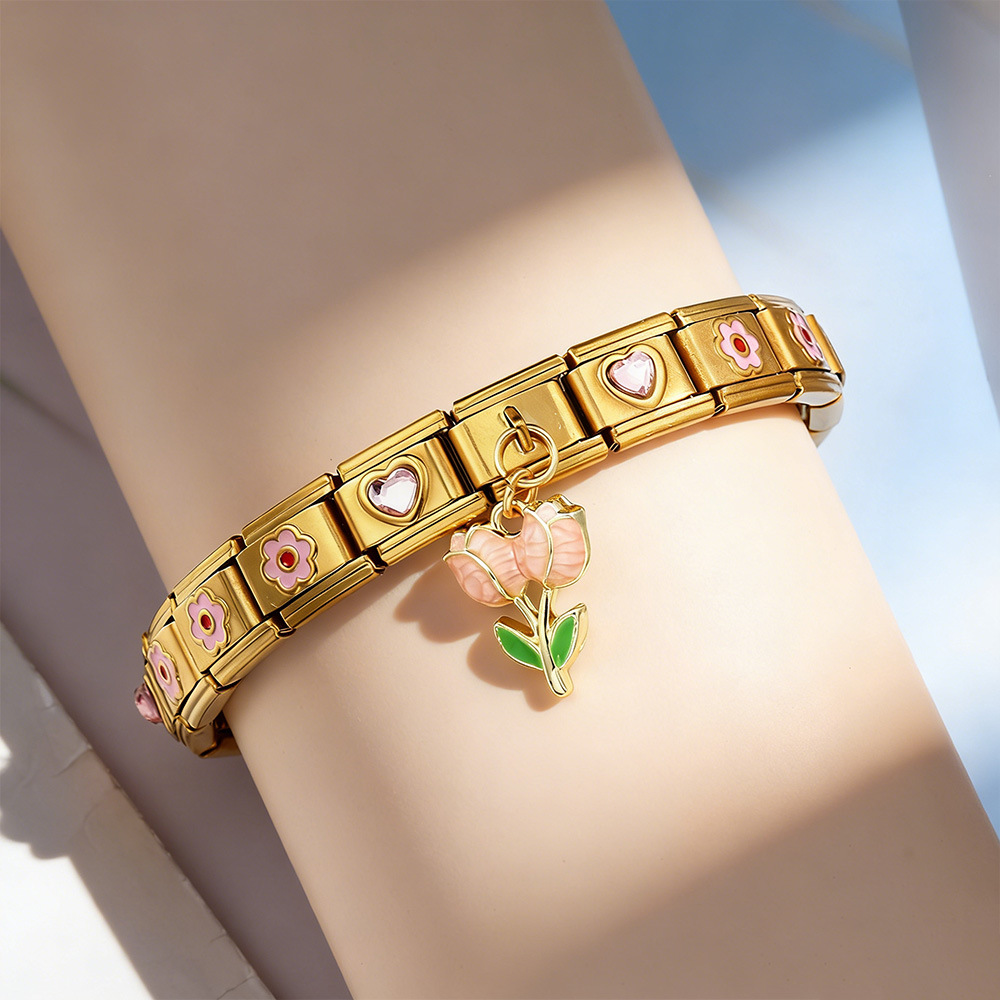 Wholesale of gold-plated stainless steel Italian modular bracelets and DIY modular jewelry sets.