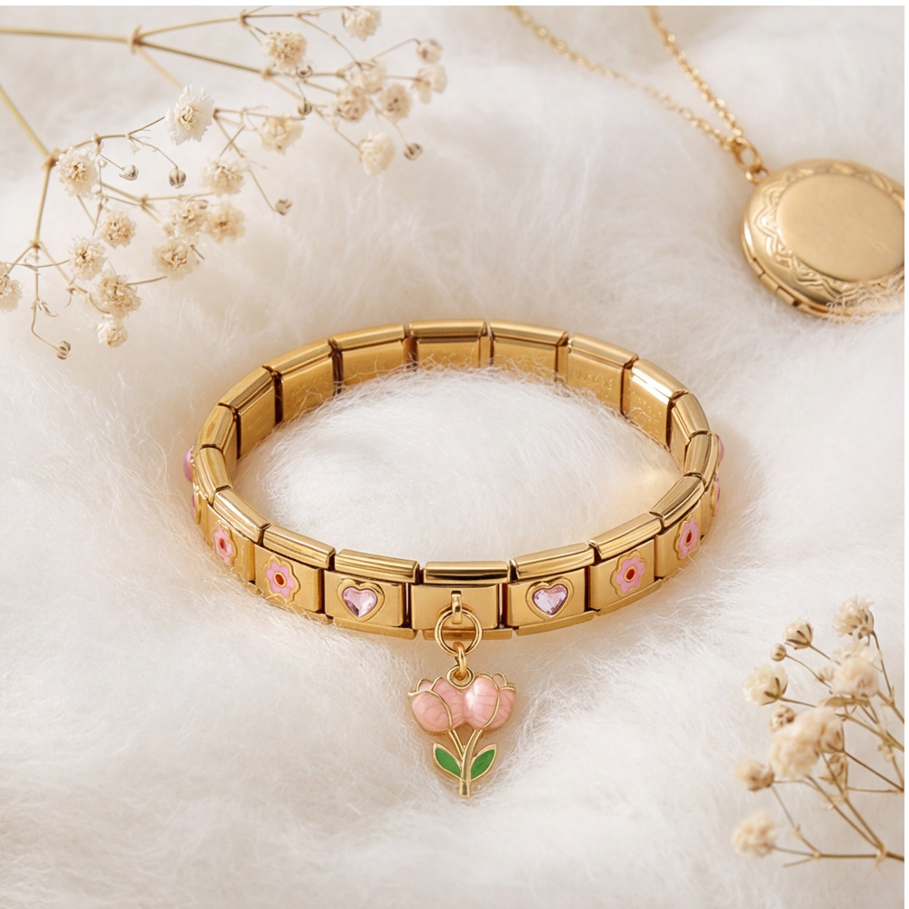 Wholesale of gold-plated stainless steel Italian modular bracelets and DIY modular jewelry sets.