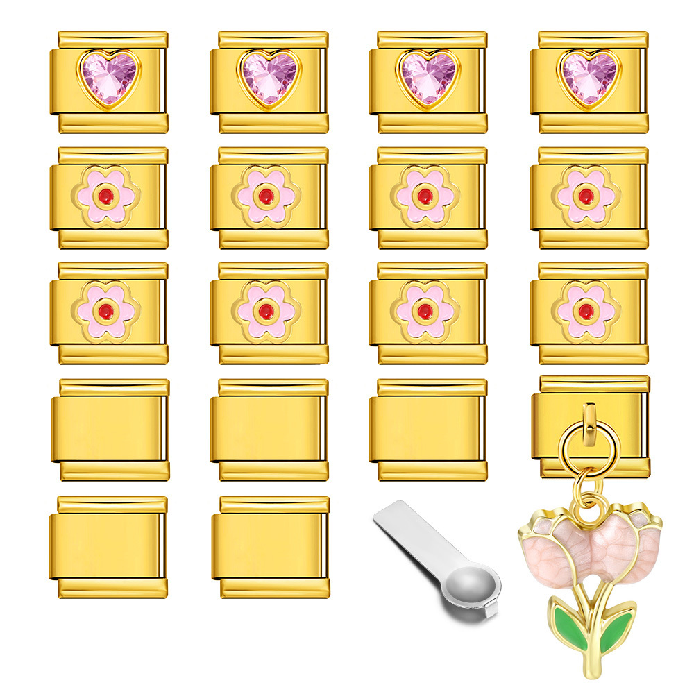 Wholesale of gold-plated stainless steel Italian modular bracelets and DIY modular jewelry sets.