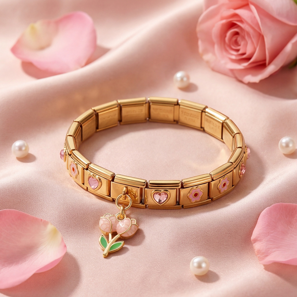 Wholesale of gold-plated stainless steel Italian modular bracelets and DIY modular jewelry sets.
