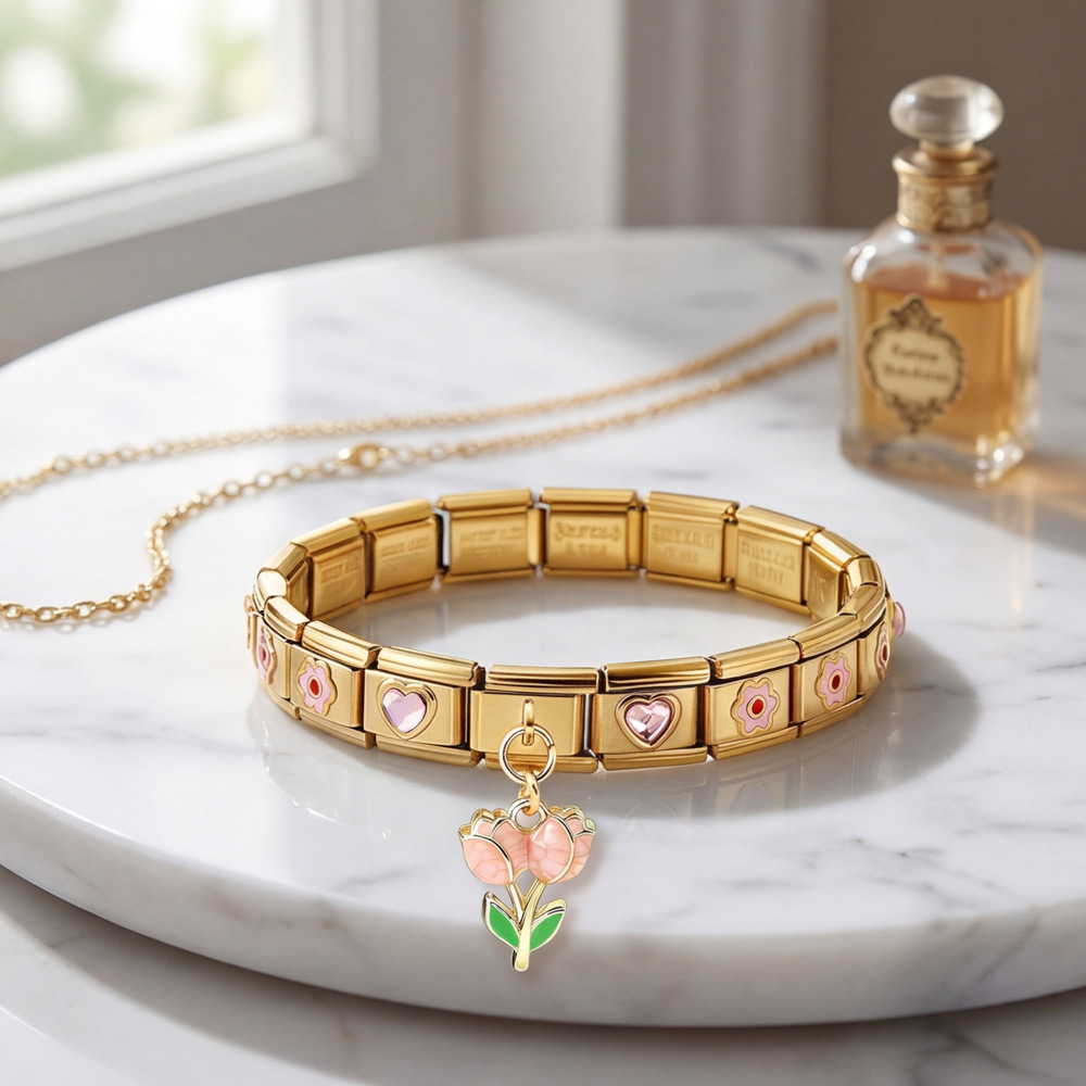 Wholesale of gold-plated stainless steel Italian modular bracelets and DIY modular jewelry sets.