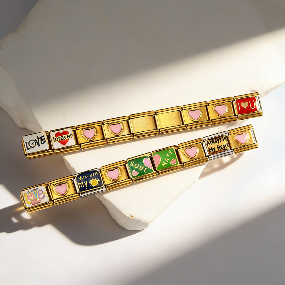 Love module bracelet set, gold-plated, oil-sprinkled, DIY welded pattern watch strap chain, Italian bracelet gift.
