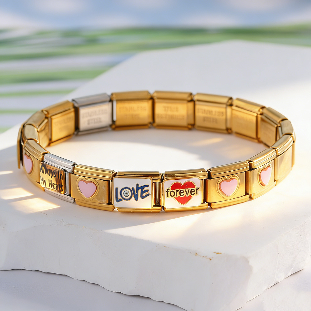 Love module bracelet set, gold-plated, oil-sprinkled, DIY welded pattern watch strap chain, Italian bracelet gift.