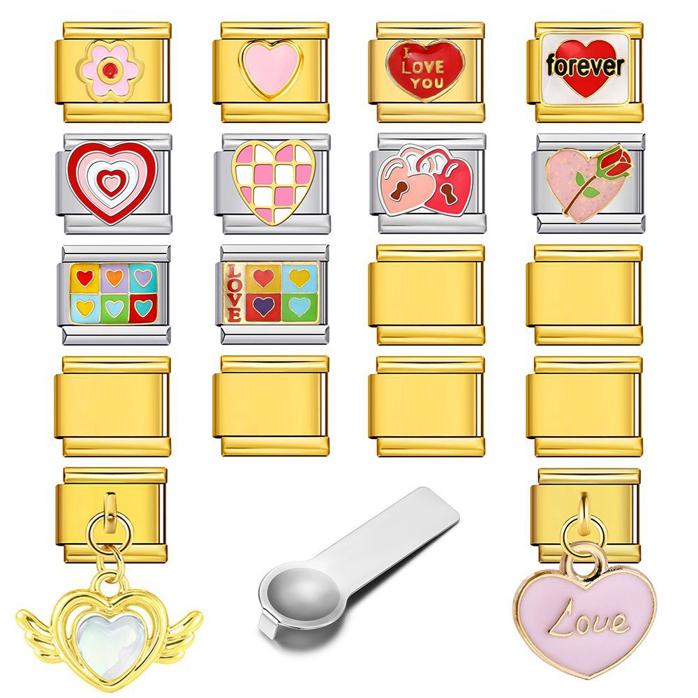 Valentine's Day Italian Bracelet Combination Set Stainless Steel DIY Modular Jewelry Gift