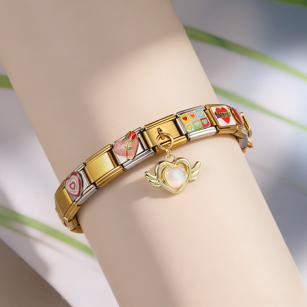 Valentine's Day Italian Bracelet Combination Set Stainless Steel DIY Modular Jewelry Gift