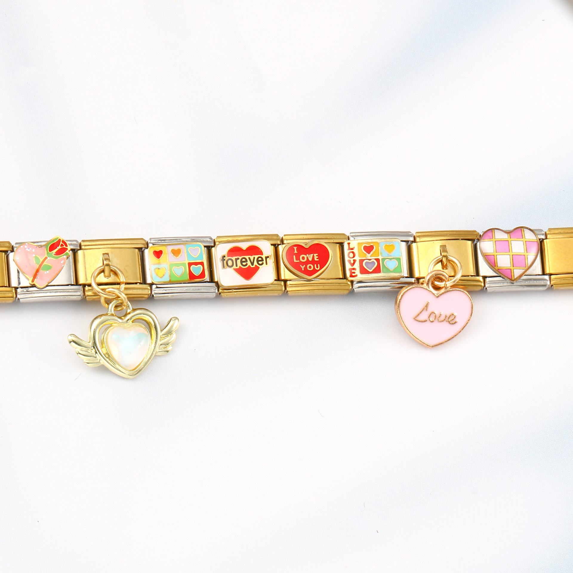 Valentine's Day Italian Bracelet Combination Set Stainless Steel DIY Modular Jewelry Gift