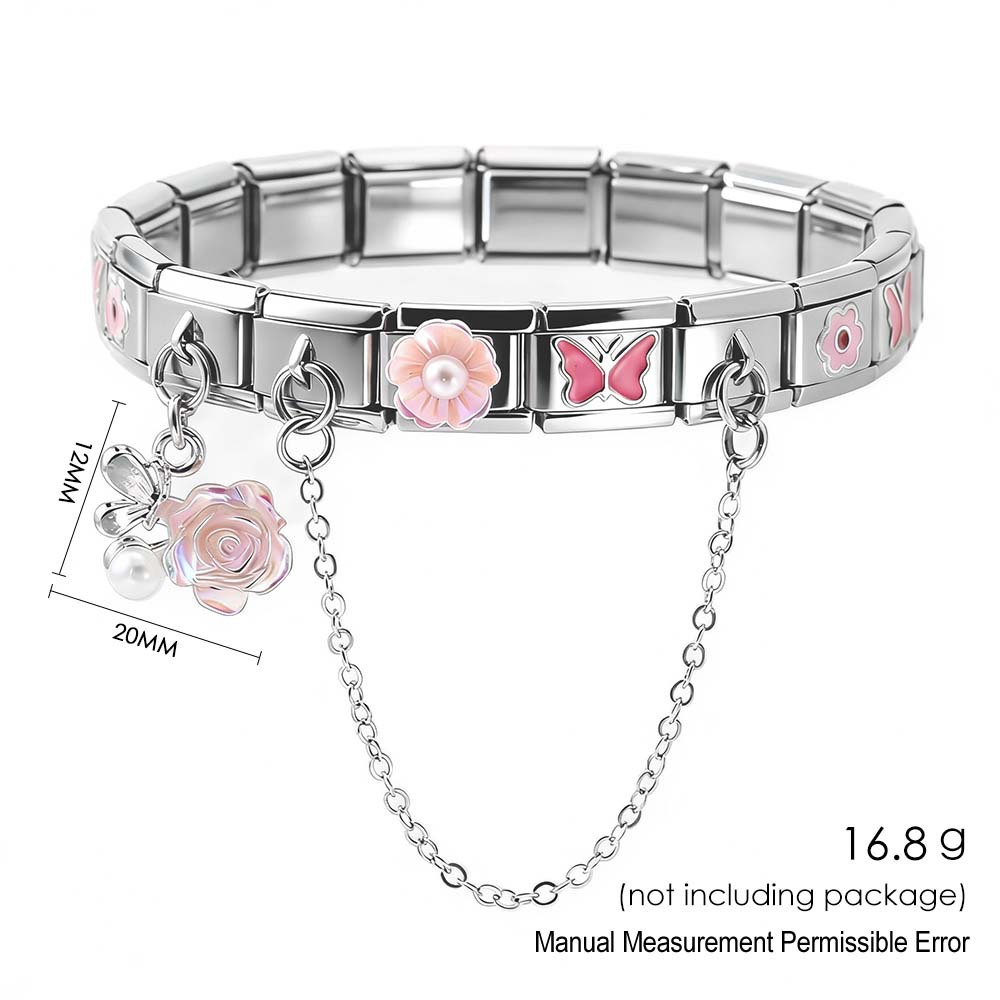 DIY Stainless Steel Modular Bracelet Set with Flower and Butterfly Designs, Featuring Drip-Patterned Patterns and Flexible Patchwork Bangle