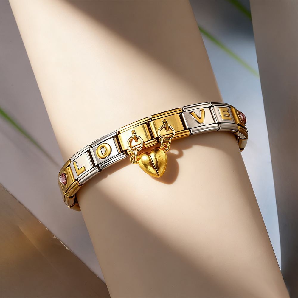 Gold Italian Bracelet Set, Stainless Steel Modular Watch Strap, DIY Handmade Jewelry Wholesale