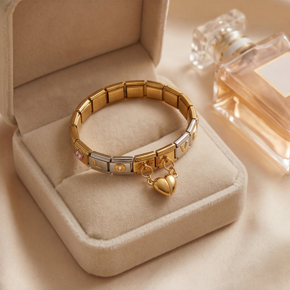 Gold Italian Bracelet Set, Stainless Steel Modular Watch Strap, DIY Handmade Jewelry Wholesale