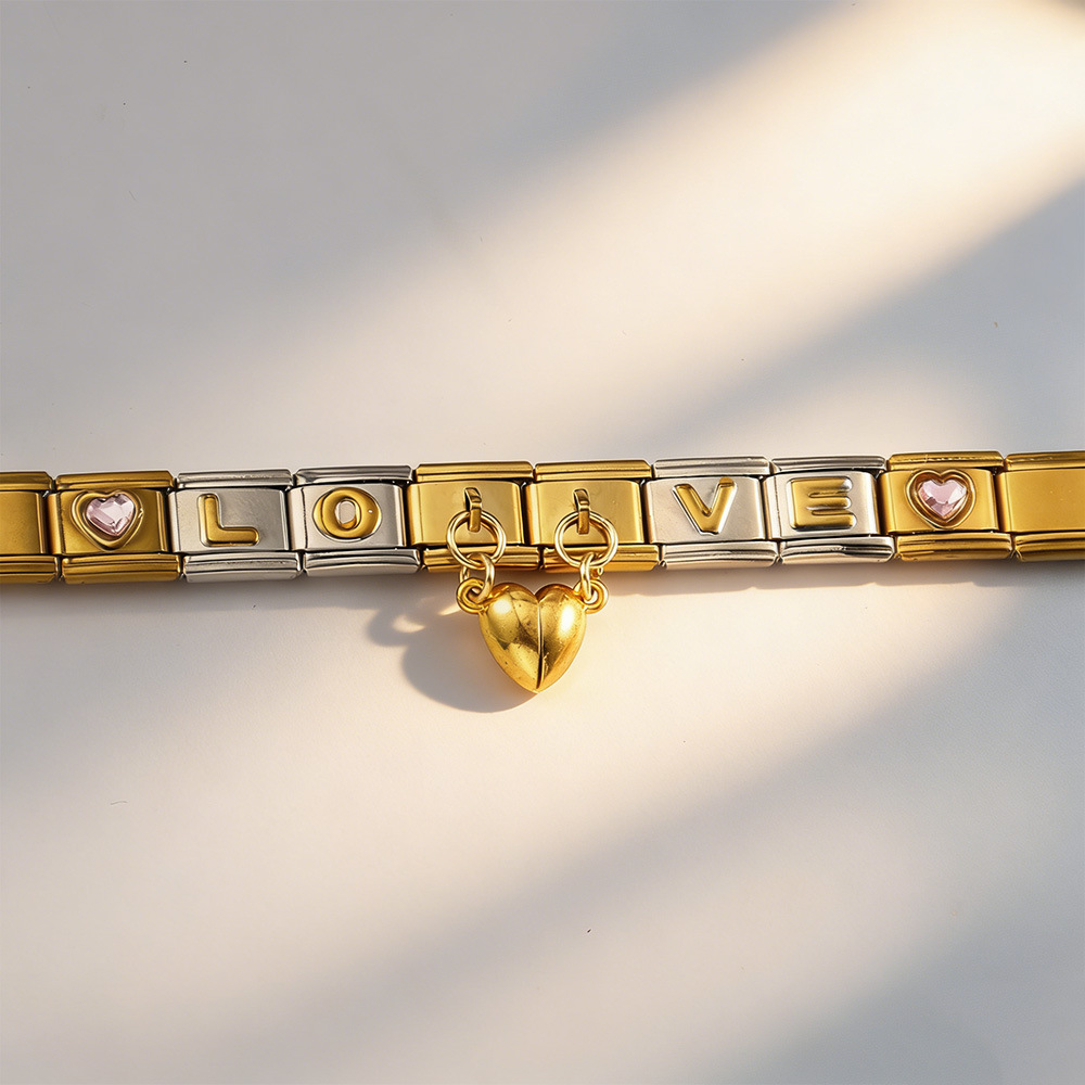Gold Italian Bracelet Set, Stainless Steel Modular Watch Strap, DIY Handmade Jewelry Wholesale