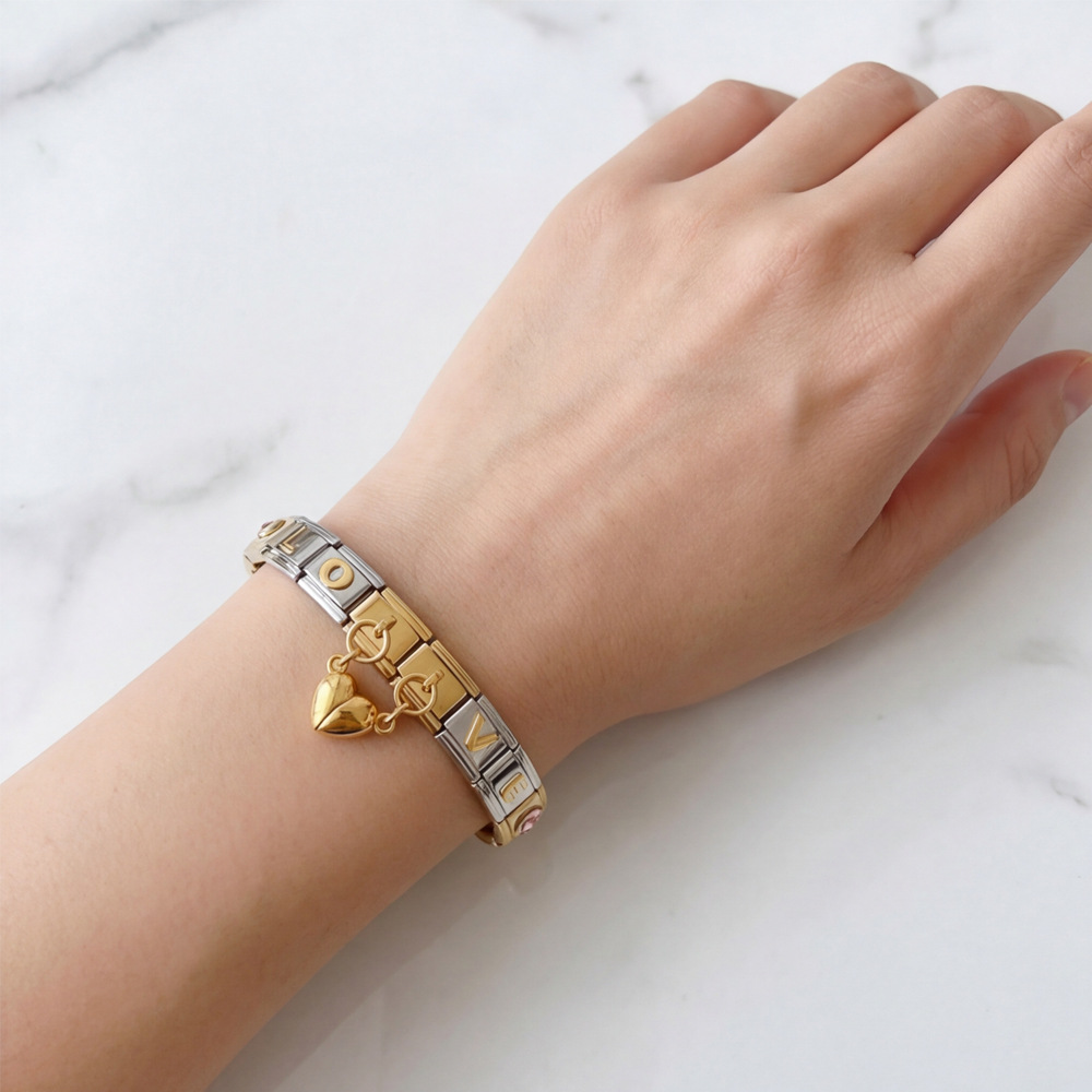 Gold Italian Bracelet Set, Stainless Steel Modular Watch Strap, DIY Handmade Jewelry Wholesale