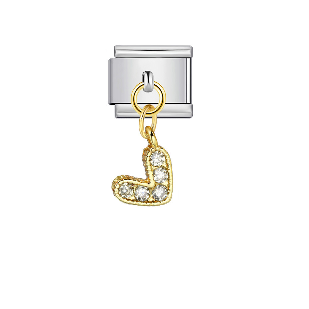 Single diamond-studded V-shaped pendant Italian modular bracelet with stainless steel hook DIY detachable bracelet/jewelry