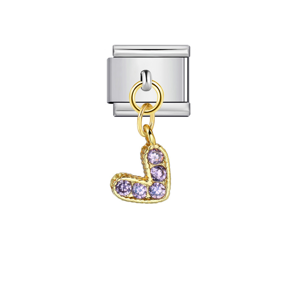 Single diamond-studded V-shaped pendant Italian modular bracelet with stainless steel hook DIY detachable bracelet/jewelry