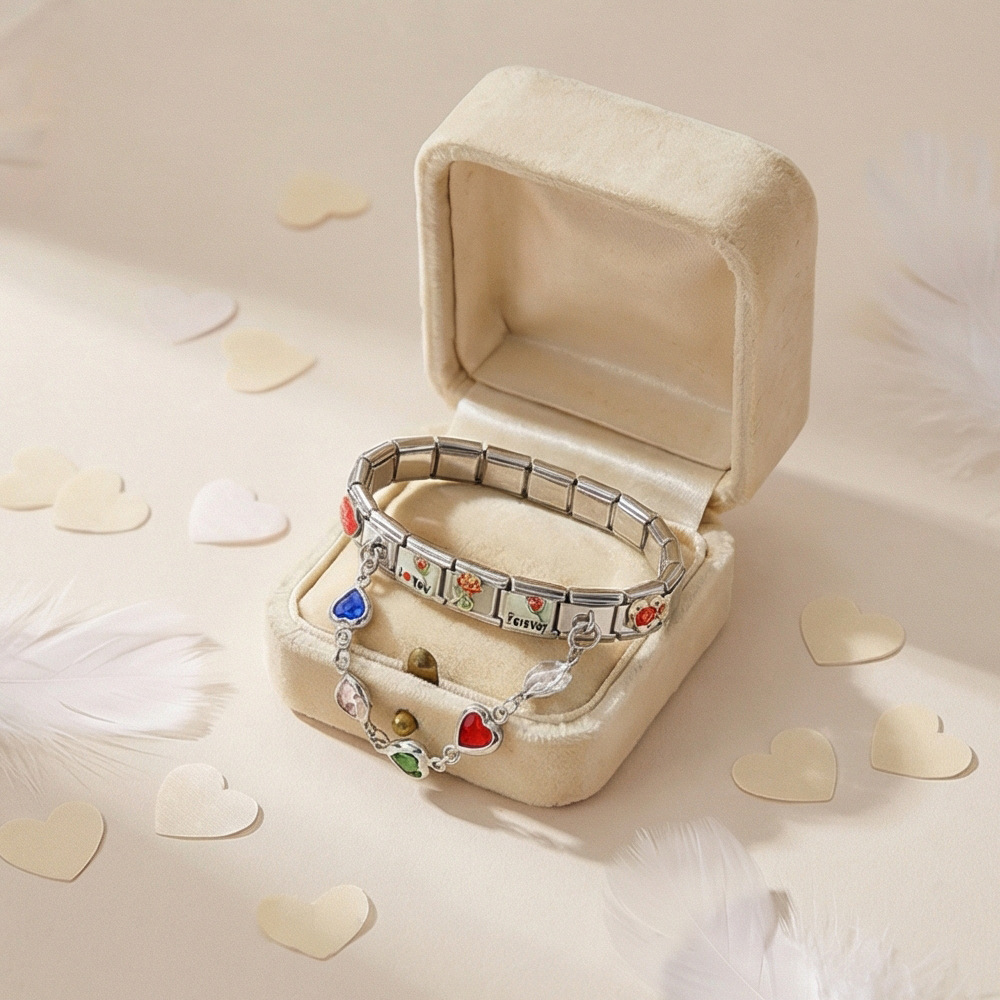DIY Stainless Steel Heart Pendant Flower Module Bracelet Set - Multifunctional Elastic Detachable Watch Strap