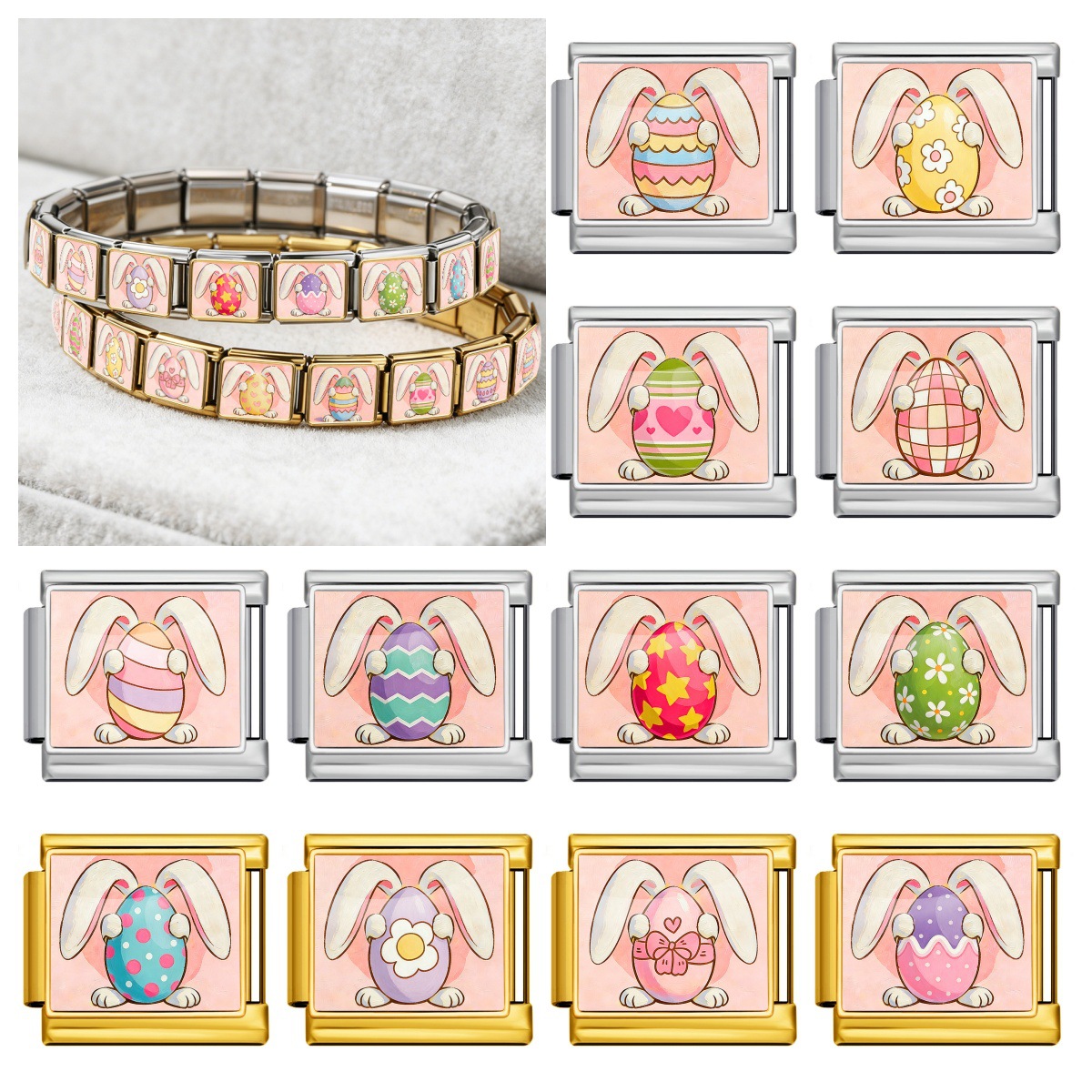 New Easter egg element watch strap chain, handmade DIY Italian modular bracelet, stainless steel bangle