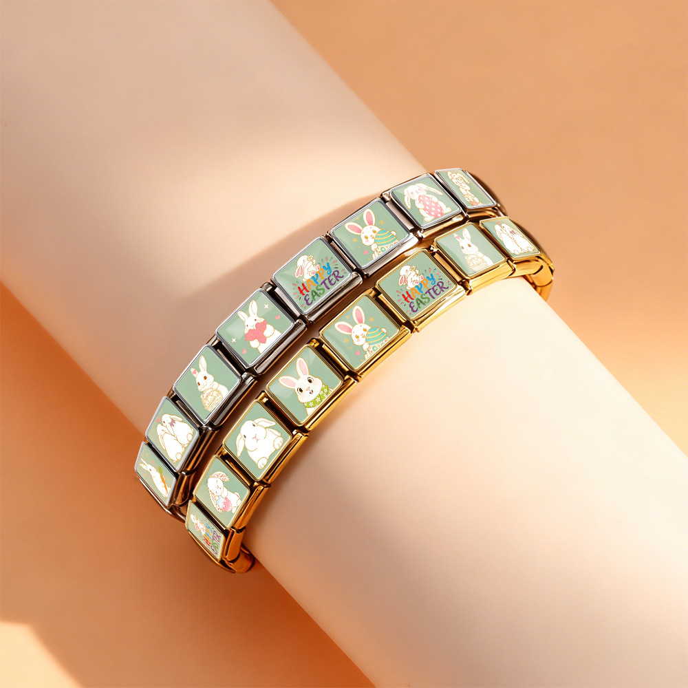 Easter Bunny Series Italian Modular Bracelet Stainless Steel Handmade DIY Detachable Watch Strap Chain Accessories