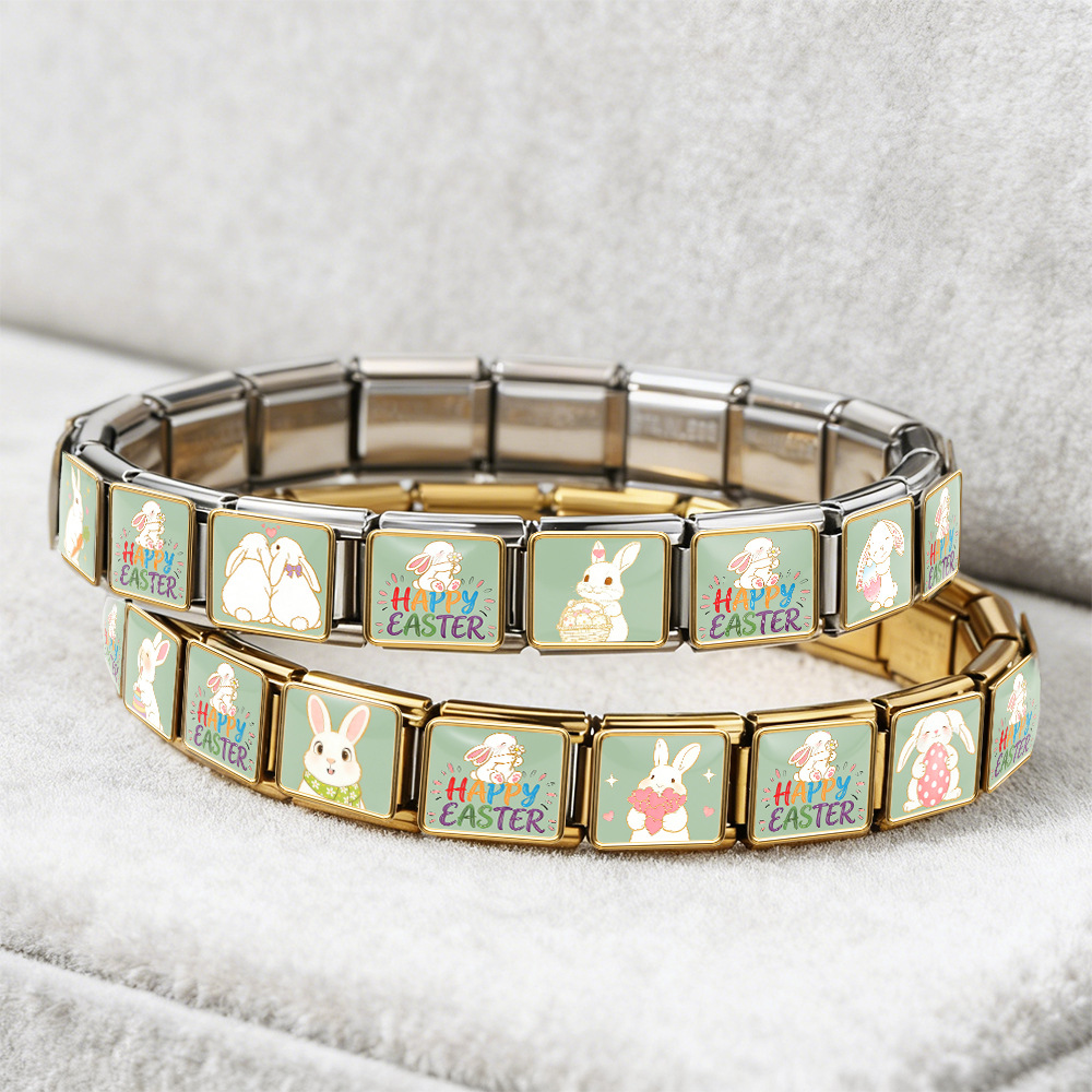 Easter Bunny Series Italian Modular Bracelet Stainless Steel Handmade DIY Detachable Watch Strap Chain Accessories