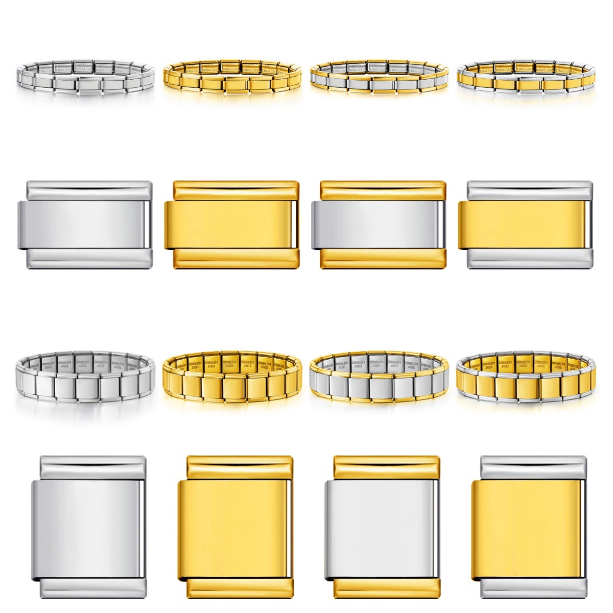 Stainless steel thin and wide Italian modular bracelet square elastic DIY watch strap chain accessories wholesale basic chain
