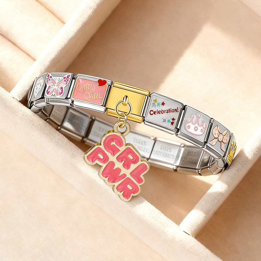 New Queen Crown Pattern Stainless Steel Bracelet, DIY Italian Modular Bracelet, Personalized Gift