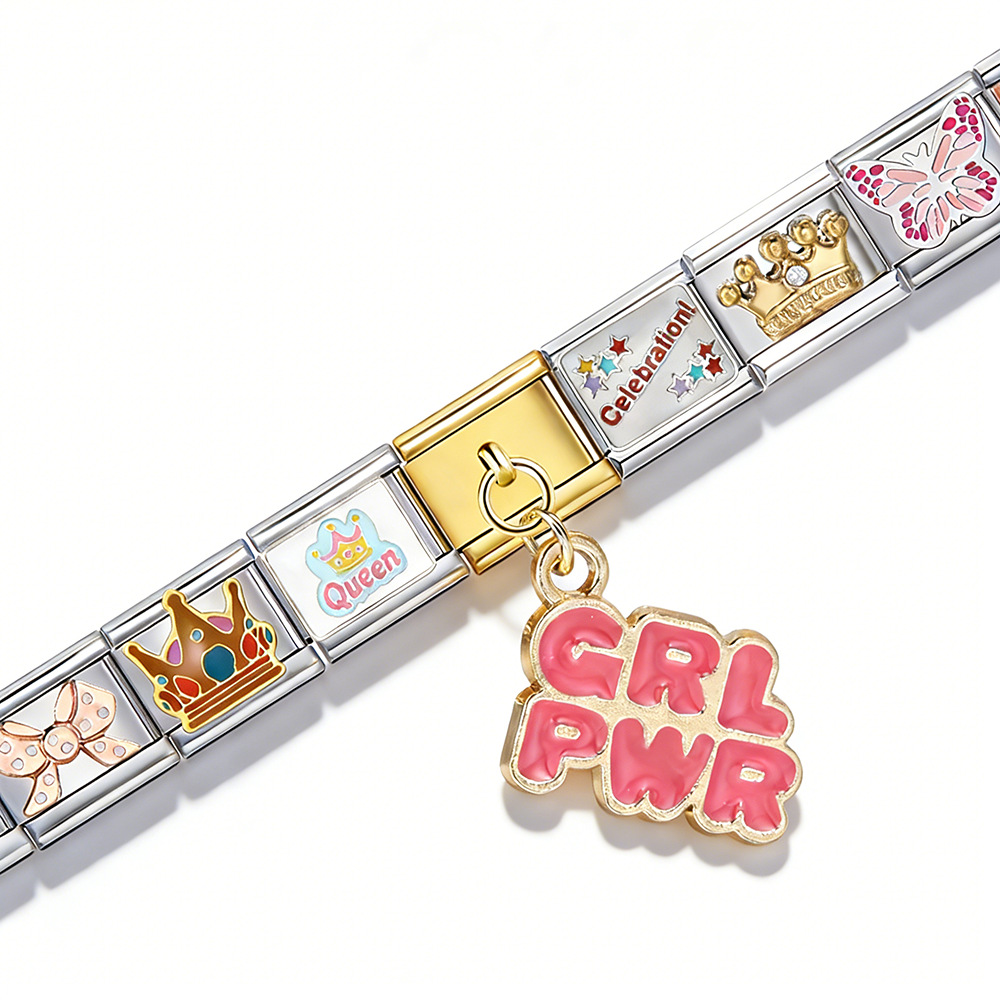 New Queen Crown Pattern Stainless Steel Bracelet, DIY Italian Modular Bracelet, Personalized Gift