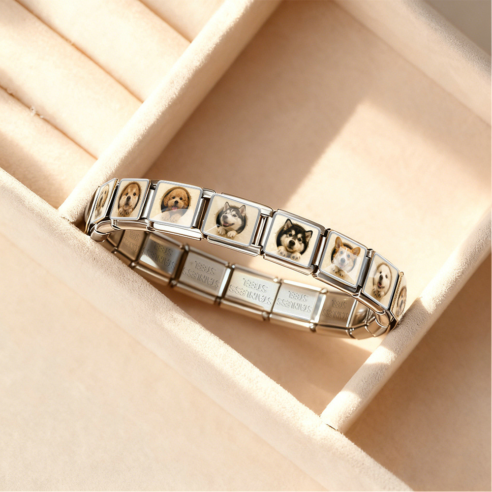 Cute pet dog Italian modular bracelet, multi-functional stainless steel DIY handmade detachable watch strap chain
