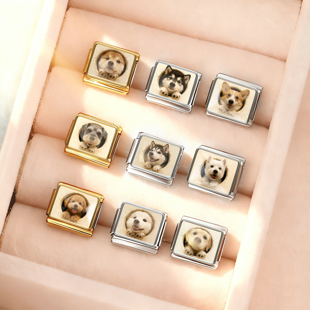 Cute pet dog Italian modular bracelet, multi-functional stainless steel DIY handmade detachable watch strap chain