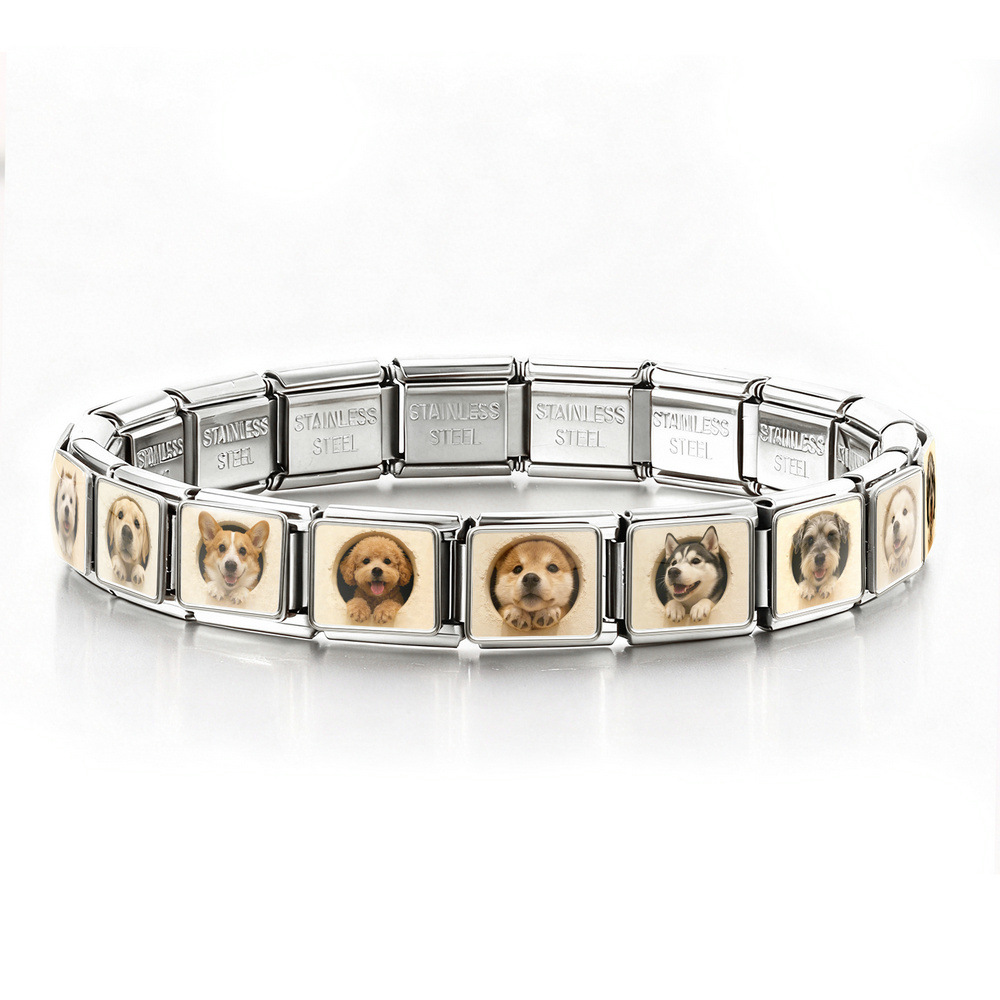 Cute pet dog Italian modular bracelet, multi-functional stainless steel DIY handmade detachable watch strap chain