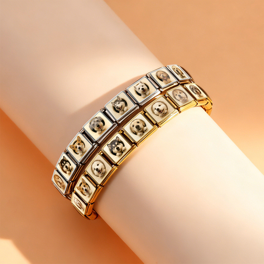 Cute pet dog Italian modular bracelet, multi-functional stainless steel DIY handmade detachable watch strap chain