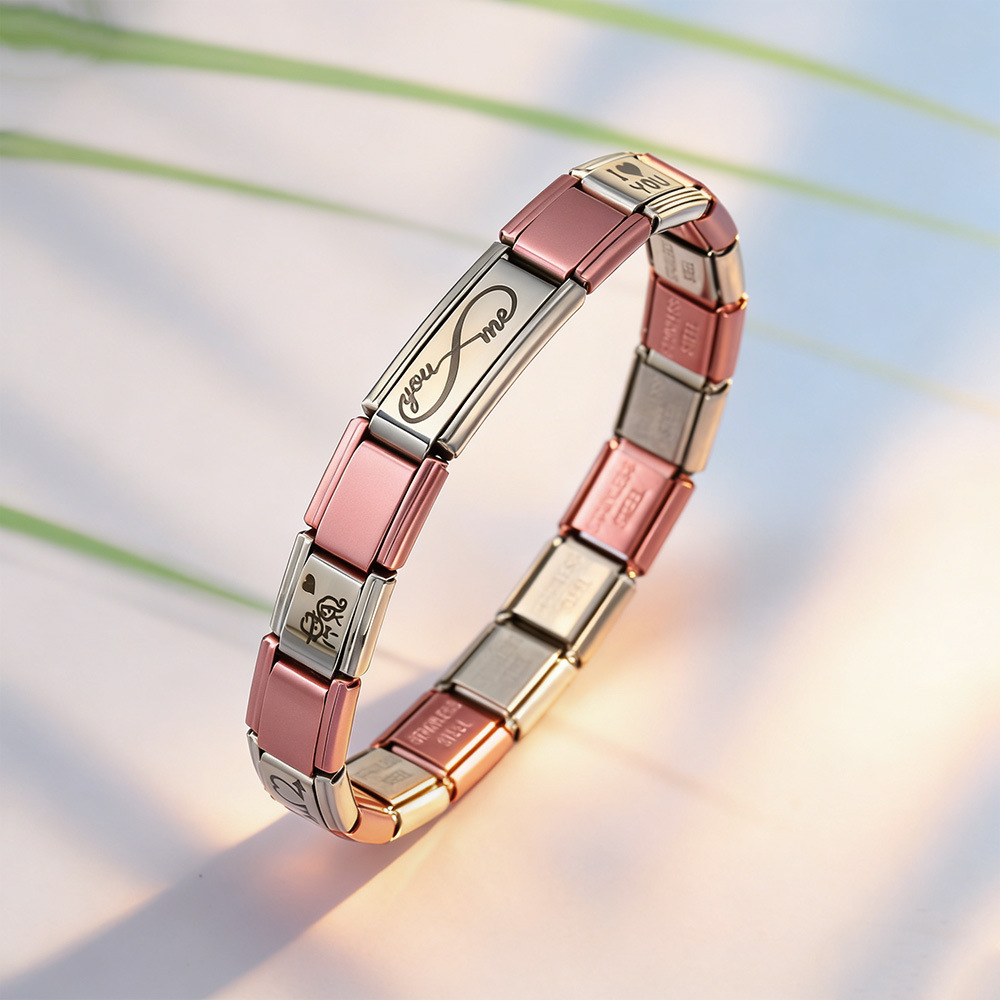 Laser module bracelet set, stainless steel DIY splicing watch strap chain, Italian module bracelet gift.