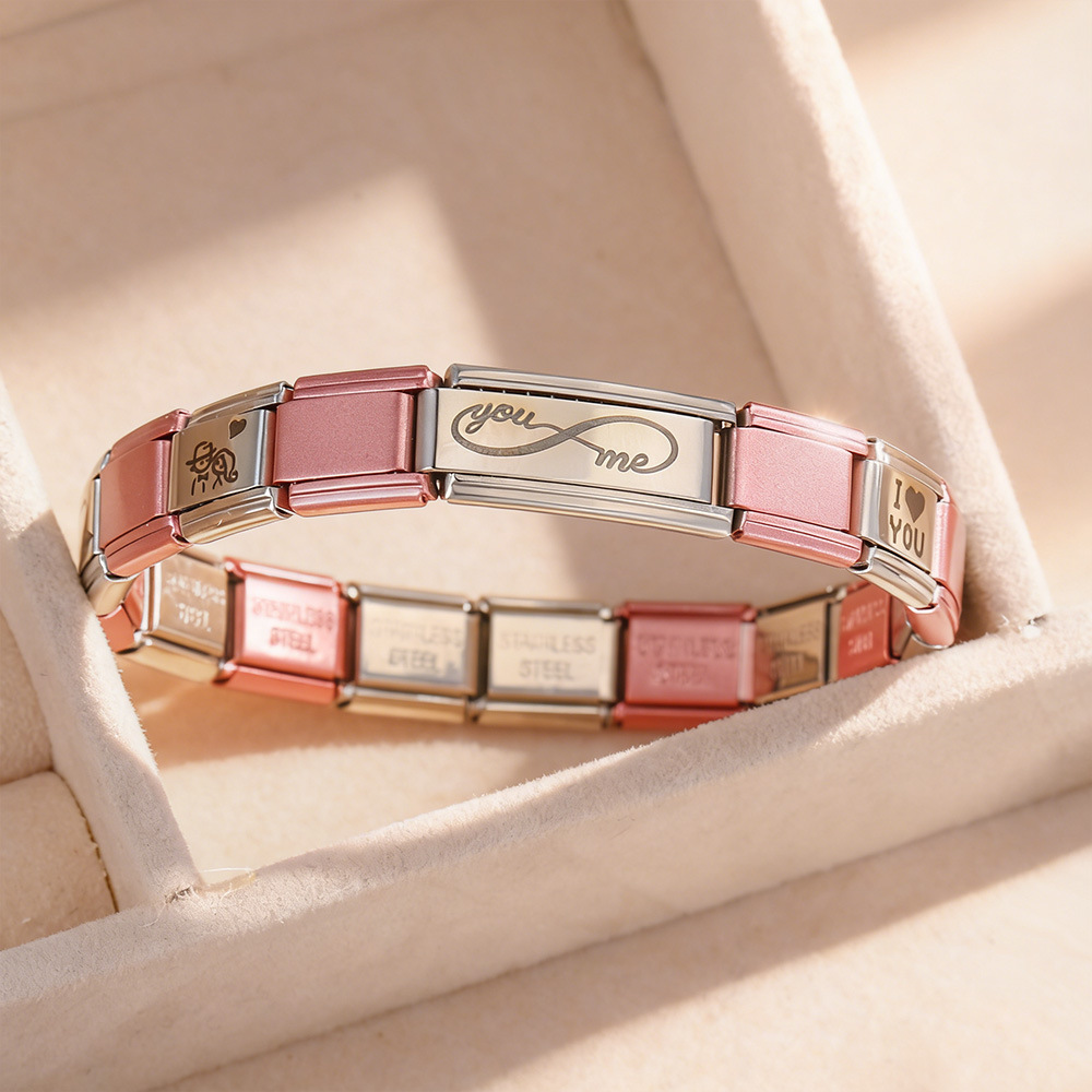 Laser module bracelet set, stainless steel DIY splicing watch strap chain, Italian module bracelet gift.