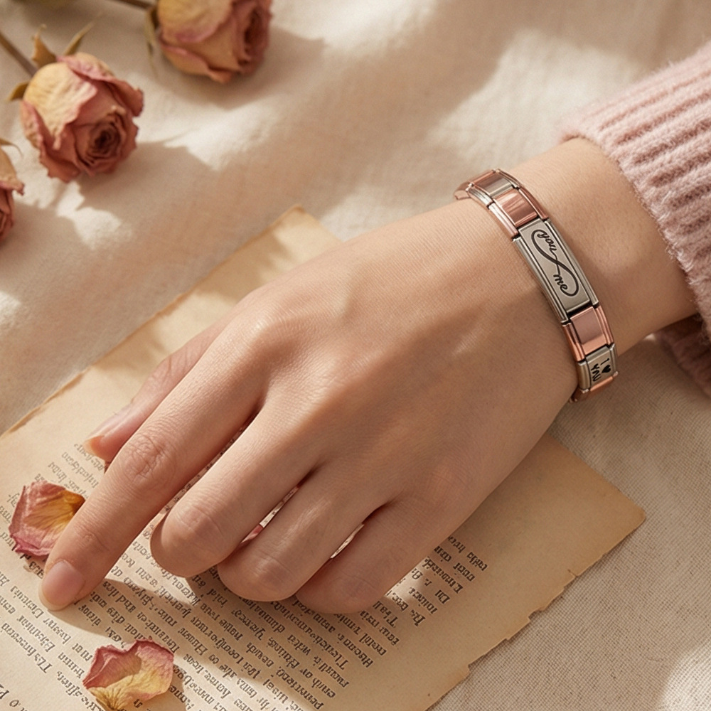 Laser module bracelet set, stainless steel DIY splicing watch strap chain, Italian module bracelet gift.