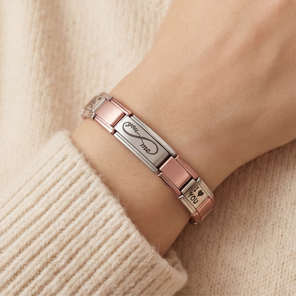 Laser module bracelet set, stainless steel DIY splicing watch strap chain, Italian module bracelet gift.