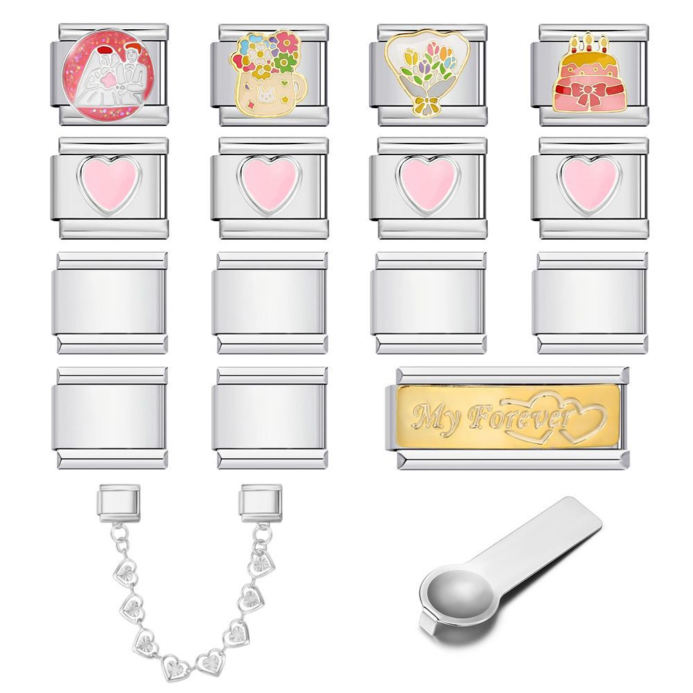 Romantic Wedding Italian Modular Bracelet Gold Plated Oil Drip DIY Handmade Modular Jewelry Gift Set