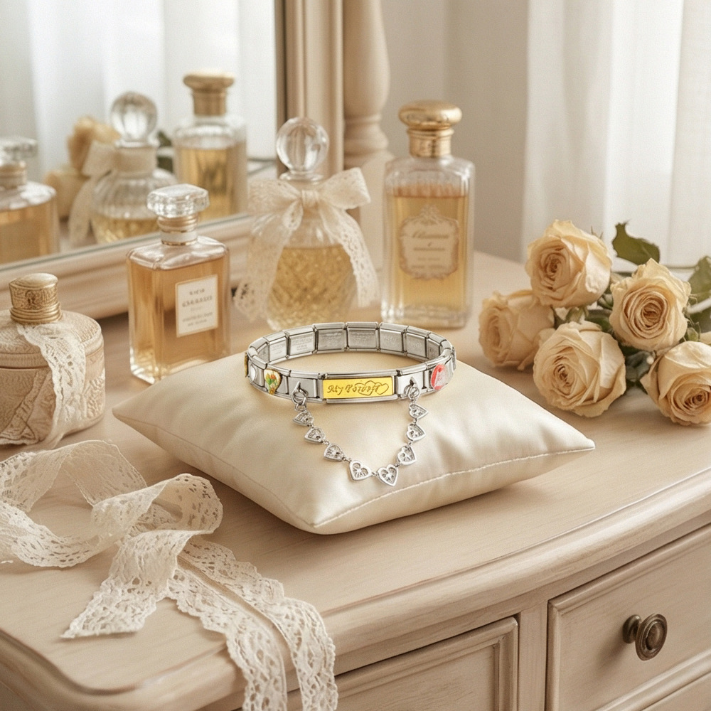 Romantic Wedding Italian Modular Bracelet Gold Plated Oil Drip DIY Handmade Modular Jewelry Gift Set