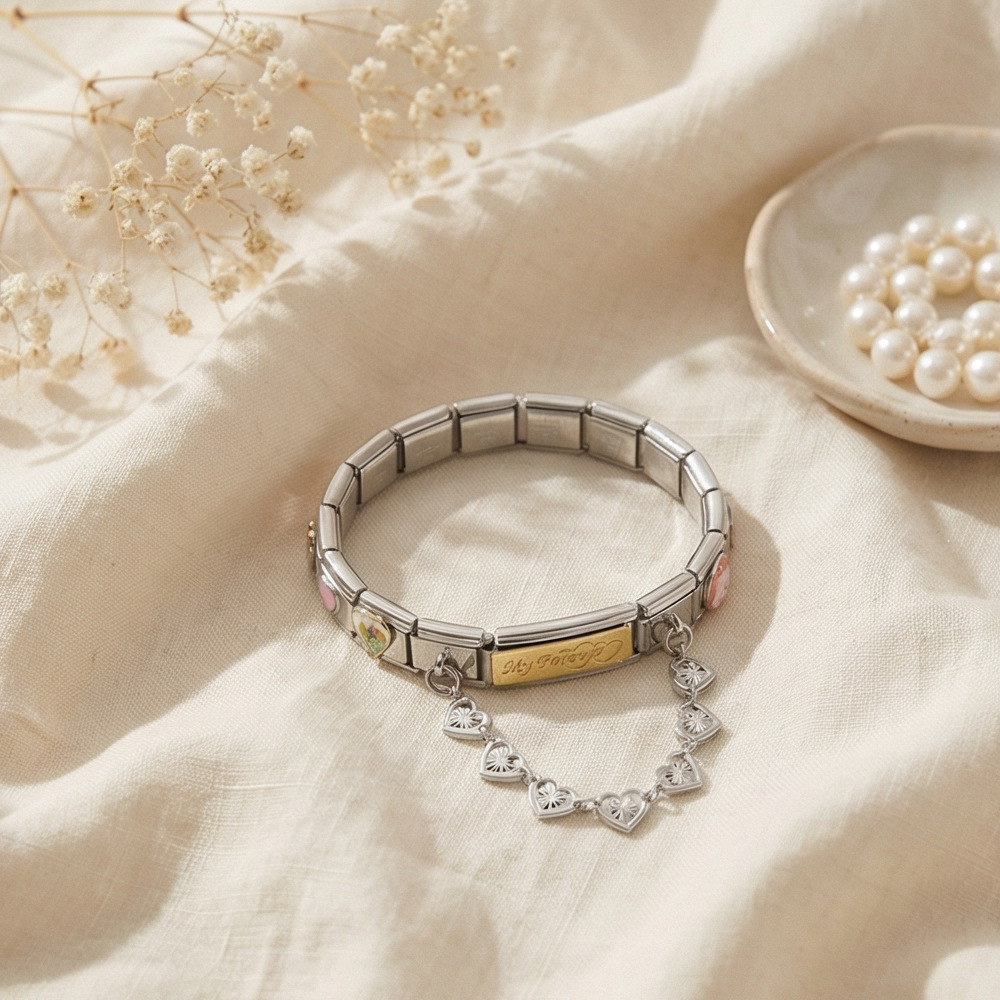Romantic Wedding Italian Modular Bracelet Gold Plated Oil Drip DIY Handmade Modular Jewelry Gift Set