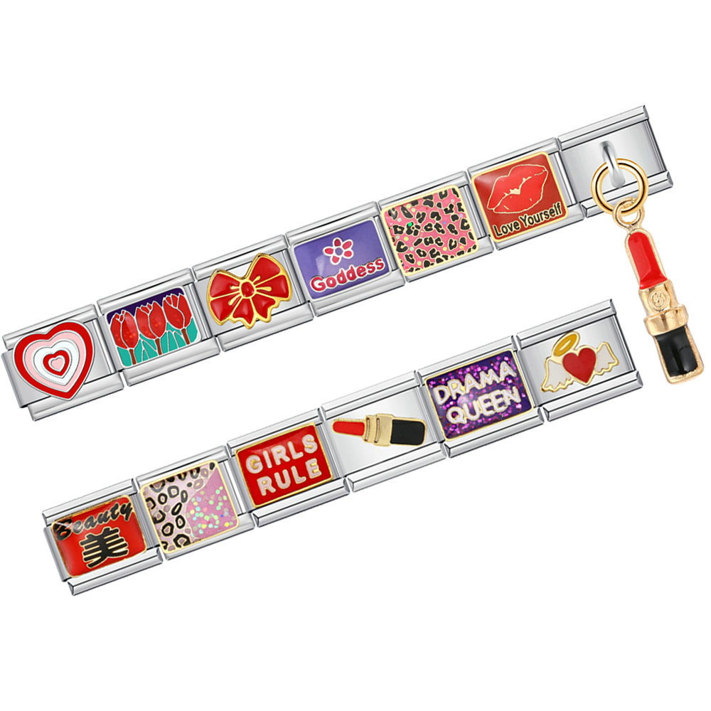 Women's Day themed Italian modular bracelet, stainless steel welded gold-plated DIY bracelet, modular jewelry gift.