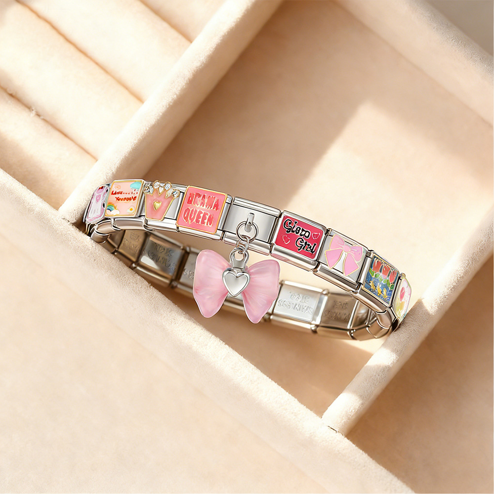Italian Modular Bracelet for Women's Day - Stainless Steel Welded Oil Drip DIY Handmade Jewelry Gift