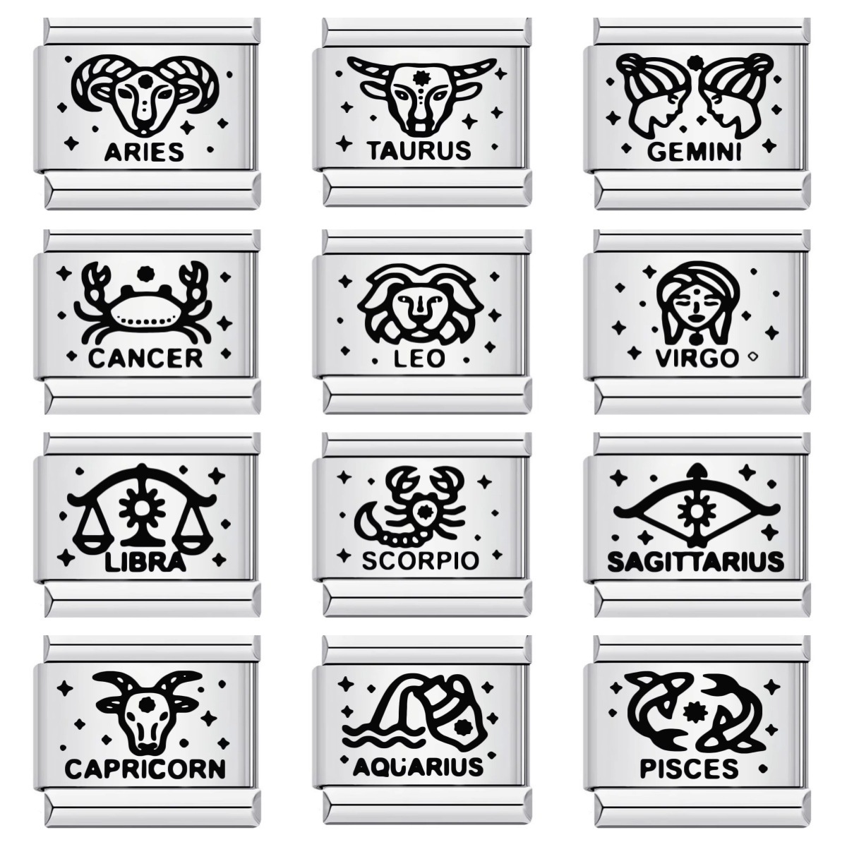 Cross-border hot-selling laser-engraved 12 zodiac element stainless steel DIY Italian modular bracelet and bangle accessories