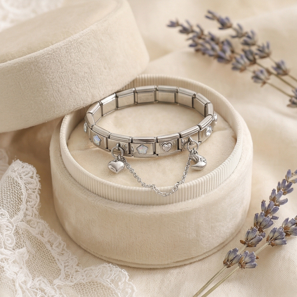 New DIY Stainless Steel Modular Bracelet Set with Five-Pointed Star and Heart Pattern, Double Pendant Bangle Jewelry