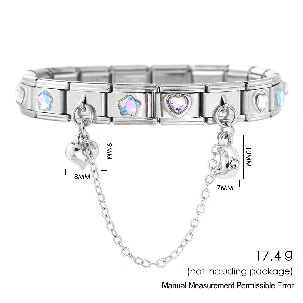 New DIY Stainless Steel Modular Bracelet Set with Five-Pointed Star and Heart Pattern, Double Pendant Bangle Jewelry