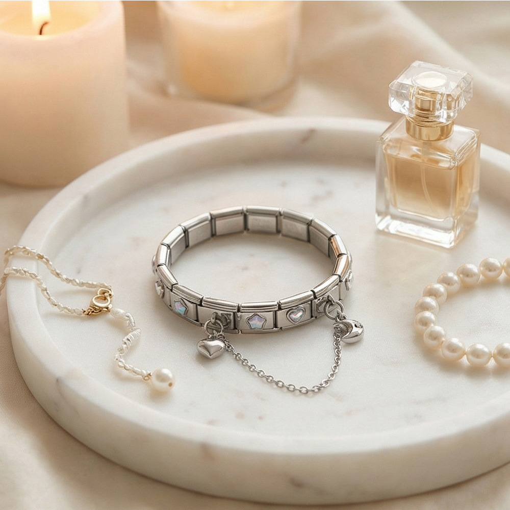 New DIY Stainless Steel Modular Bracelet Set with Five-Pointed Star and Heart Pattern, Double Pendant Bangle Jewelry
